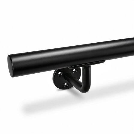 Trapleuning zwart - rond smal - met leuninghouders type 1 - op maat - zwarte poedercoating - RAL 9005