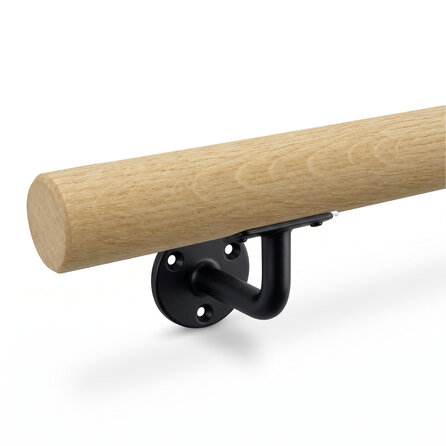 TEST - Eiken trapleuning - rond (40 mm) - houten leuning met leuninghouders type 1 - op maat - geborsteld RVS 304 - onbehandeld eikenhout TEST - Eiken trapleuning - rond (40 mm) - houten leuning met leuninghouders type 1 - op maat - geborsteld RVS 304 - onbehandeld eikenhout