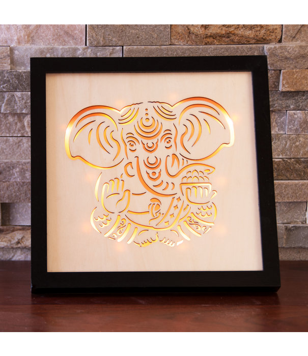 Ganesha LED verlichting, hout 24 cm
