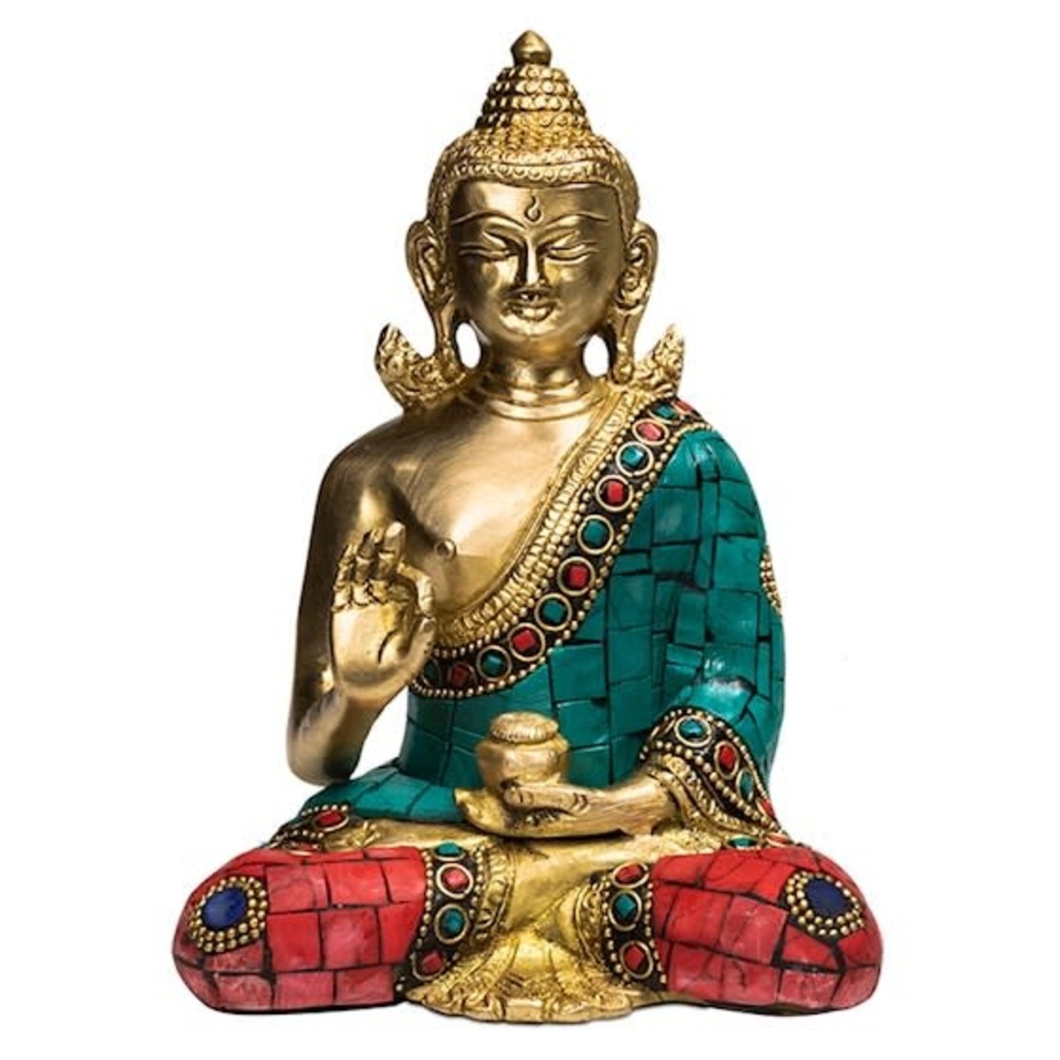 Rode datum maag bellen Boeddha Teaching met mozaïek decoratie - Ananda Nieuwetijdswinkel