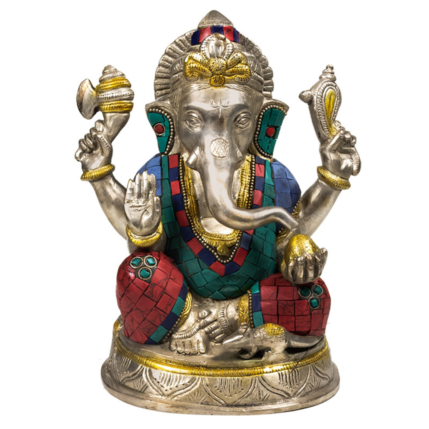 Acht aardolie Krimpen Ganesha beeld met mozaïek decoratie - Ananda Nieuwetijdswinkel