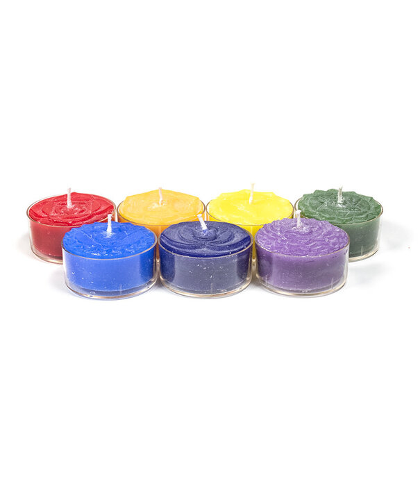 Theelichtjes chakra geurkaarsjes set 7