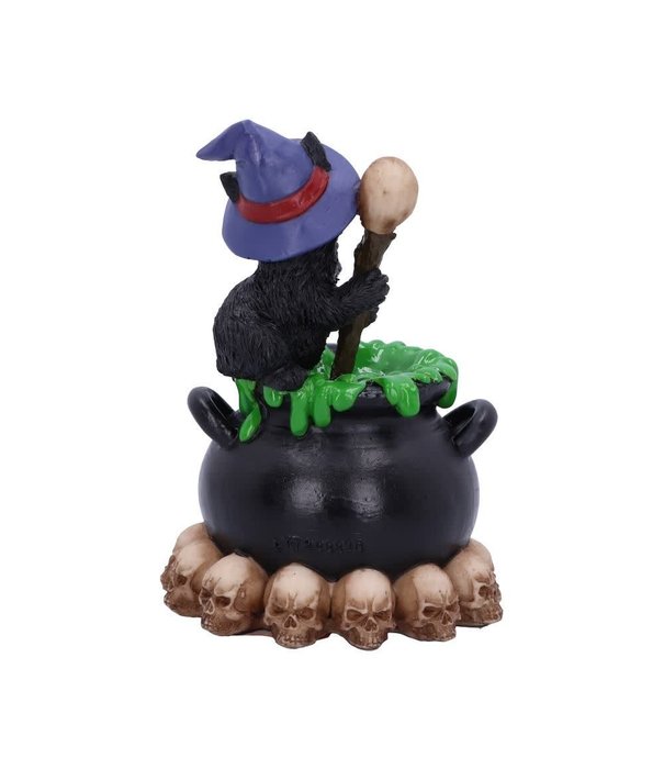 Beeldje zwarte kat "Spook" bubbelende cauldron 12cm