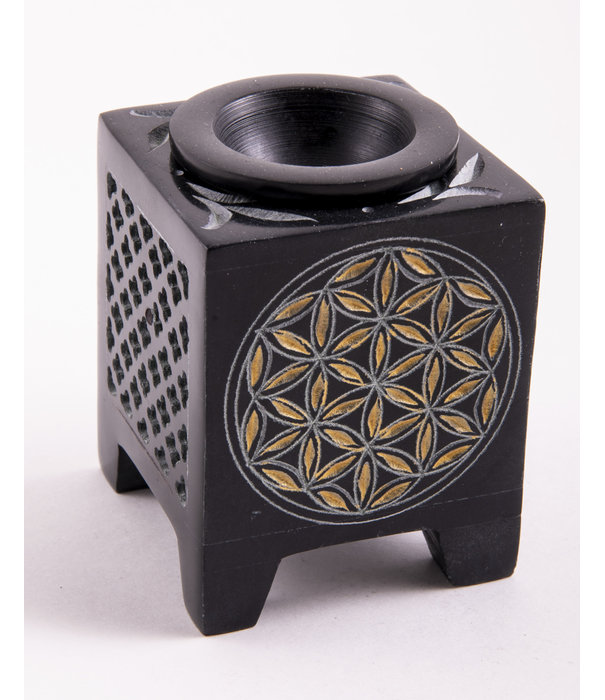 Aromalamp Flower of life vierkant  zwart/goud