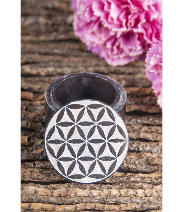 Zwart zeepsteen doosje flower of life