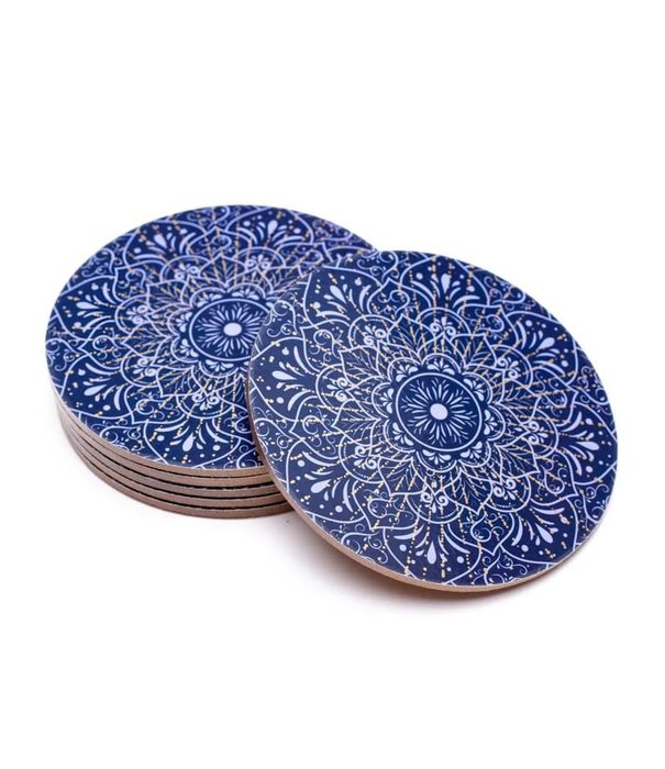 Mandala onderzetters donkerblauw set van 6