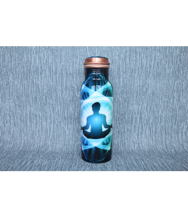 Koperen Drinkfles Flower Blue Yoga 700ml