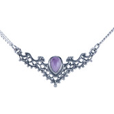 Zilveren collier choker Amethist 38cm