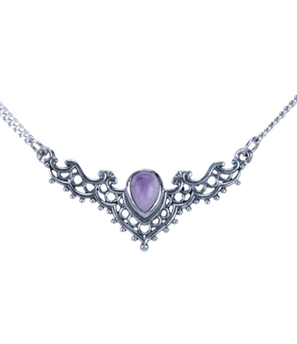 Zilveren collier choker Amethist 38cm