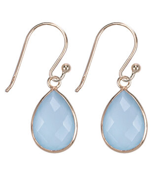 Zilveren oorbellen Aqua Chalcedoon Gold Plated