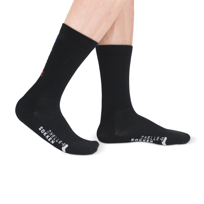 Snelle Sokken Fietssokken - MTB route print - Zwart
