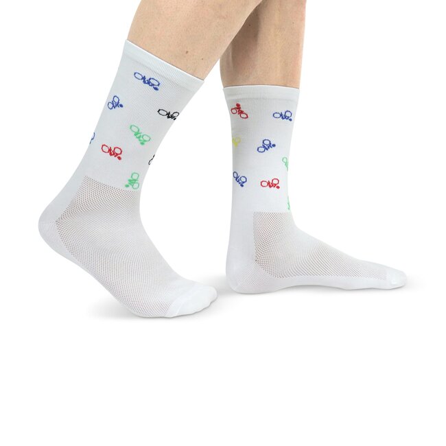Snelle Sokken Fietssokken - Biker print - Wit