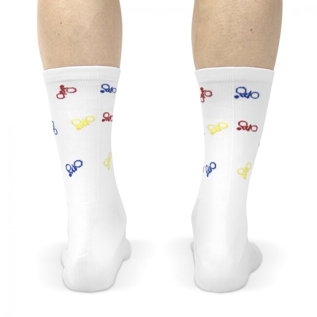 Snelle Sokken Fietssokken - Biker print - Wit