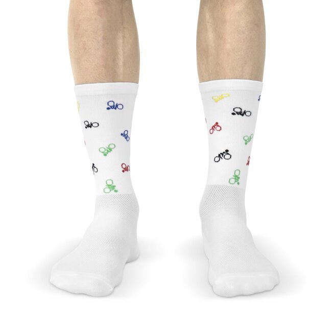 Snelle Sokken Fietssokken - Biker print - Wit