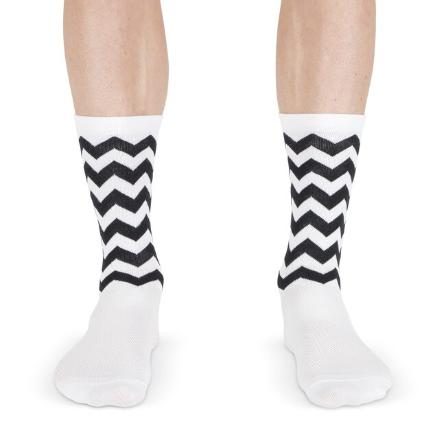 Snelle Sokken Fietssokken - Wave print - Wit/Zwart