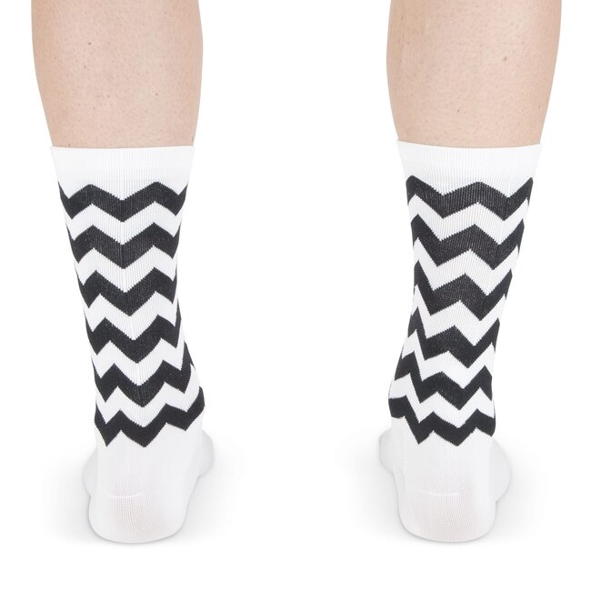 Snelle Sokken Fietssokken - Wave print - Wit/Zwart