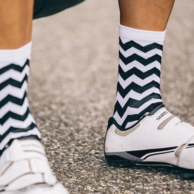 Snelle Sokken Fietssokken - Wave print - Wit/Zwart