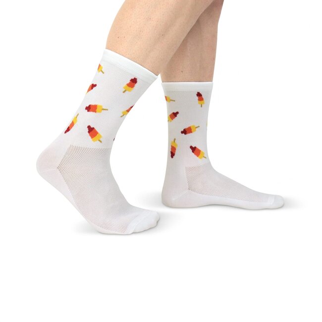 Snelle Sokken Fietssokken - Ice cream print - Wit