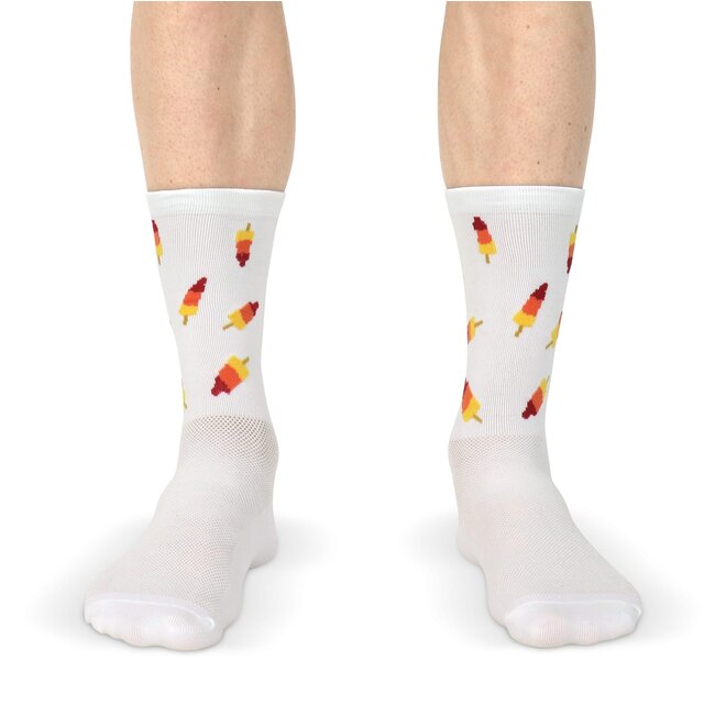 Snelle Sokken Fietssokken - Ice cream print - Wit