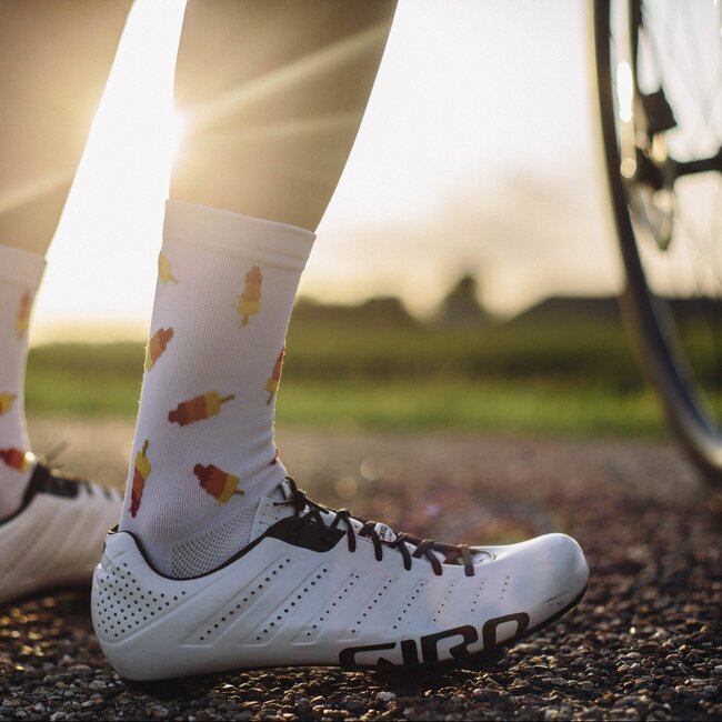 Snelle Sokken Fietssokken - Ice cream print - Wit