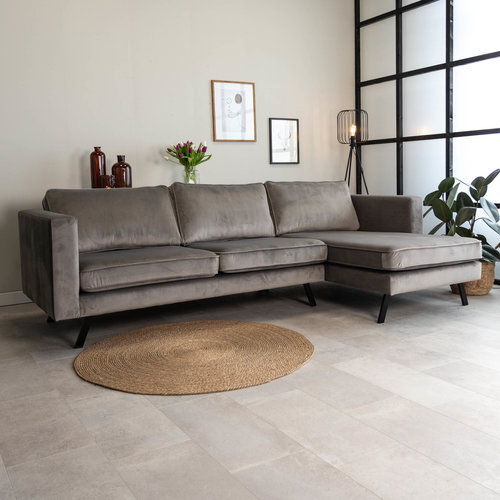 Gino Ecksofa Industrial 3-Sitzer Samt Grau Rechts Gino Ecksofa Industrial 3-Sitzer Samt Grau Rechts