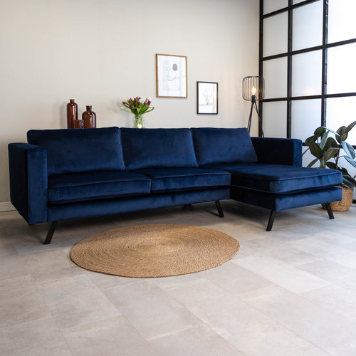 Gino Ecksofa Industrial 3-Sitzer Samt Blau Rechts Gino Ecksofa Industrial 3-Sitzer Samt Blau Rechts