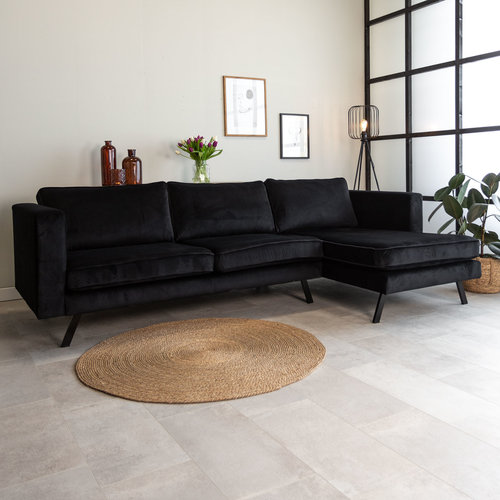 Gino Ecksofa Industrial 3-Sitzer Samt Schwarz Rechts Gino Ecksofa Industrial 3-Sitzer Samt Schwarz Rechts