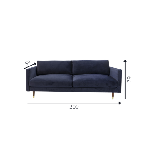 Brooklyn Sofa Industrial 3-Sitzer Samt Blau