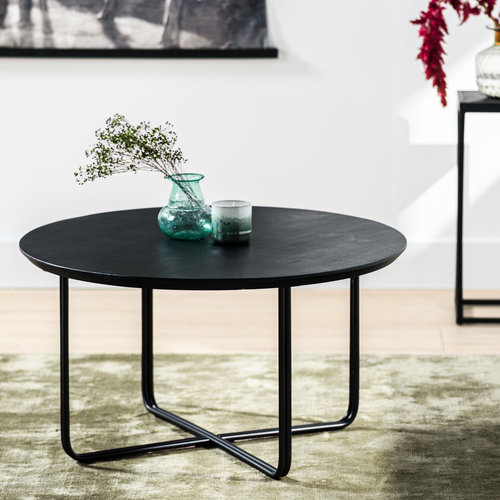 Stewie Couchtisch Industrial Rund 75cm Schwarz Akazienholz Stewie Couchtisch Industrial Rund 75cm Schwarz Akazienholz