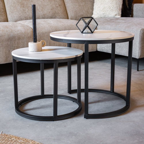 Paige Couchtisch Industrial 2er-Set Marmor Weiß Paige Couchtisch Industrial 2er-Set Marmor Weiß