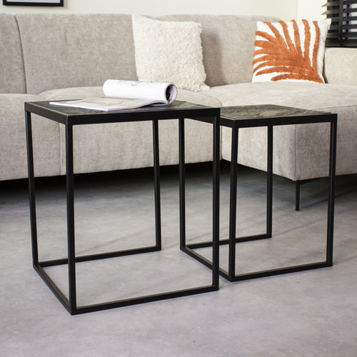 Dulce Beistelltisch Industrial 2er-Set Schwarz Teakholz Dulce Beistelltisch Industrial 2er-Set Schwarz Teakholz