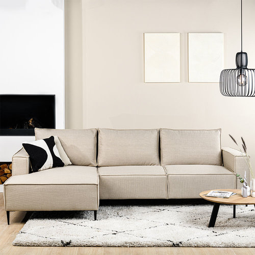 Ciara Ecksofa Industrial 3-Sitzer Stoff Beige Links Ciara Ecksofa Industrial 3-Sitzer Stoff Beige Links
