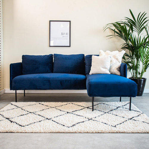 Fabienne Ecksofa Industrial 3-Sitzer Samt Blau Rechts Fabienne Ecksofa Industrial 3-Sitzer Samt Blau Rechts