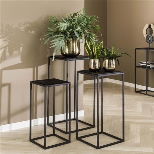 Zina Beistelltisch 3er Set Teak schwarz Zina Beistelltisch 3er Set Teak schwarz
