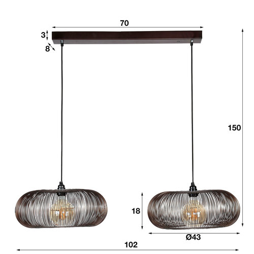 Jill Pendelleuchte Industrial Kupfer/Braun 2L