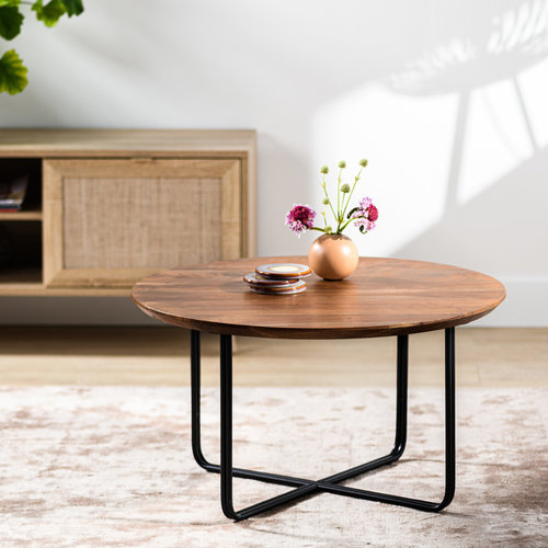 Stewie Couchtisch Industrial Rund 75cm Braun Akazienholz Stewie Couchtisch Industrial Rund 75cm Braun Akazienholz