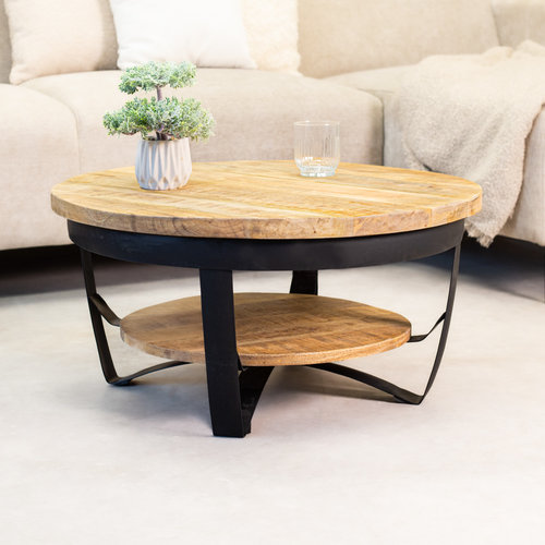 Baldo Runder Couchtisch Industrial Holz 70cm Baldo Runder Couchtisch Industrial Holz 70cm