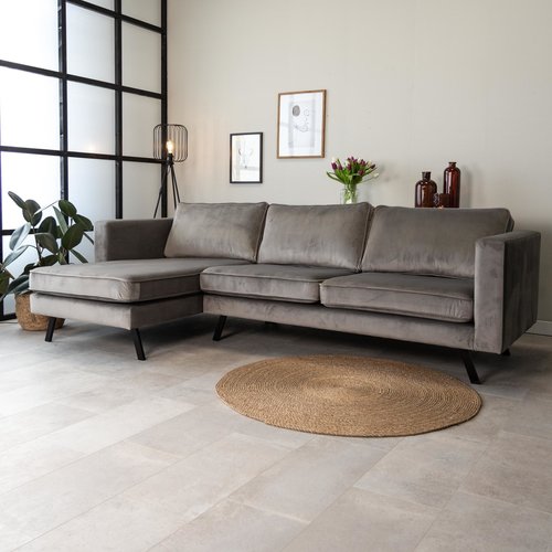Gino Ecksofa Industrial 3-Sitzer Samt Grau Links Gino Ecksofa Industrial 3-Sitzer Samt Grau Links