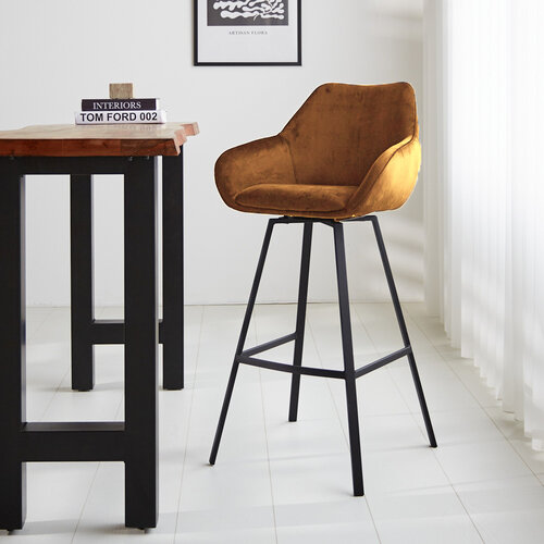Barhocker Elise Industrial Cognac Samt drehbar Barhocker Elise Industrial Cognac Samt drehbar