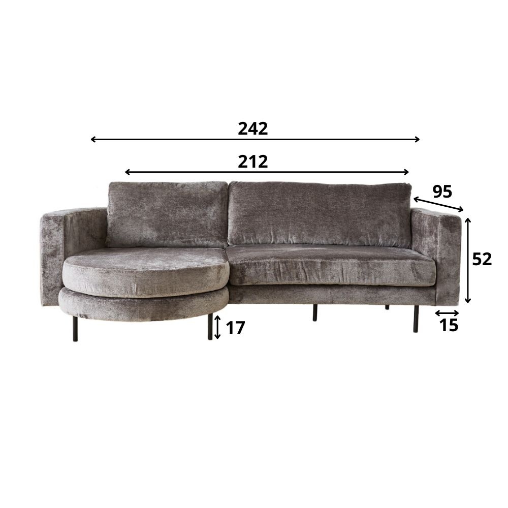 links - DIMEHOUSE Bella - Chenille Ecksofa Versand Gratis 3-Sitzer grau