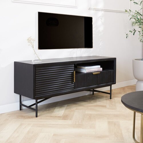 Dimehouse Industrieller TV-Schrank Jonas Mangoholz 2 Türen schwarz Dimehouse Industrieller TV-Schrank Jonas Mangoholz 2 Türen schwarz