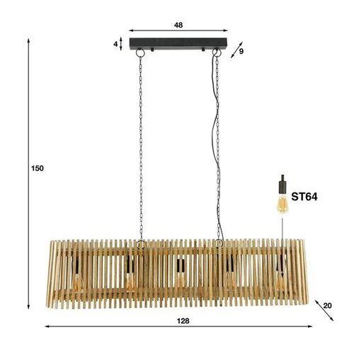 Hängelampe Dennis rechteckig Mangoholz 5-flammig
