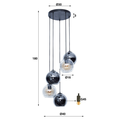 Pendelleuchte Henriette Glas rund gestaffelt 5-flammig