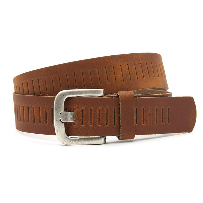 A-Zone Cognac broekriem met gleufjes