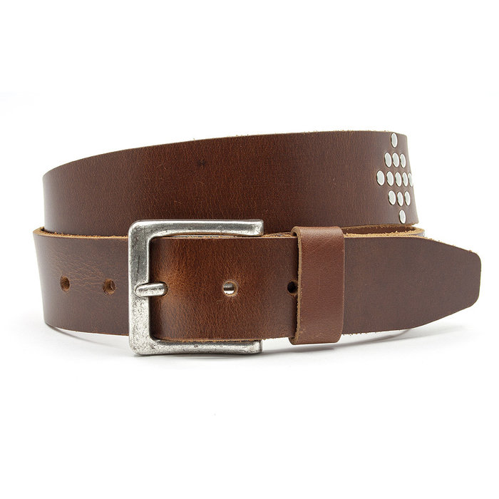 A-Zone Stoere jeans riem cognac met studs