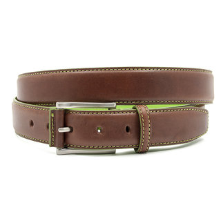 JV Belts Bruine heren riem met limegroen stiksel
