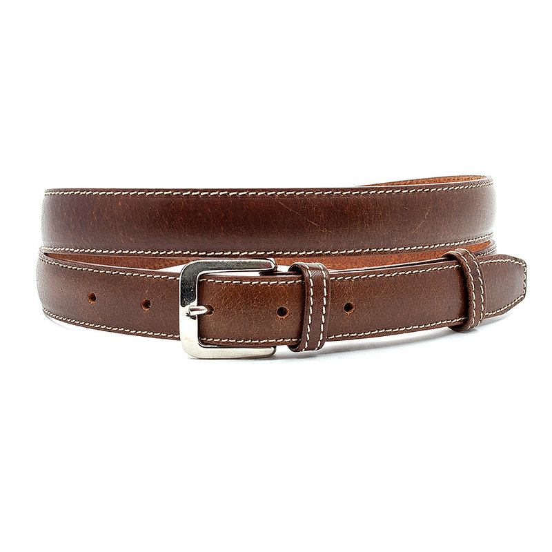 JV Belts Mooie klassieke midden bruine dames ceintuur doorgestikt