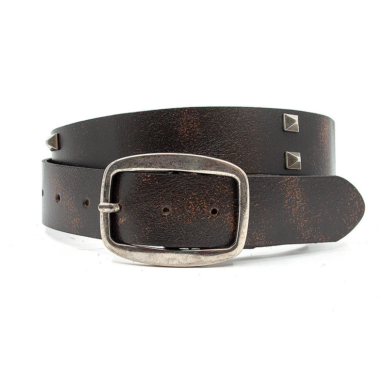 Thimbly Belts Stoere jeans riem bruin met studs