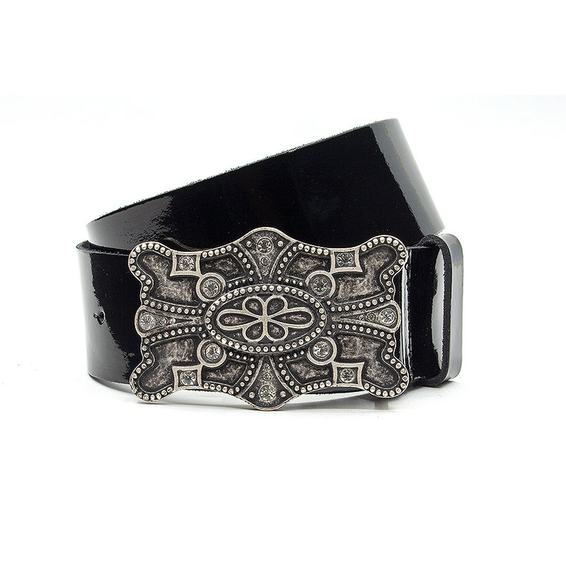 JV Belts Dames riem zwart lak leder