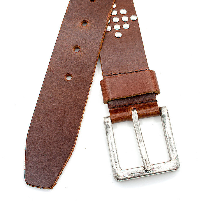 A-Zone Stoere jeans riem cognac met studs